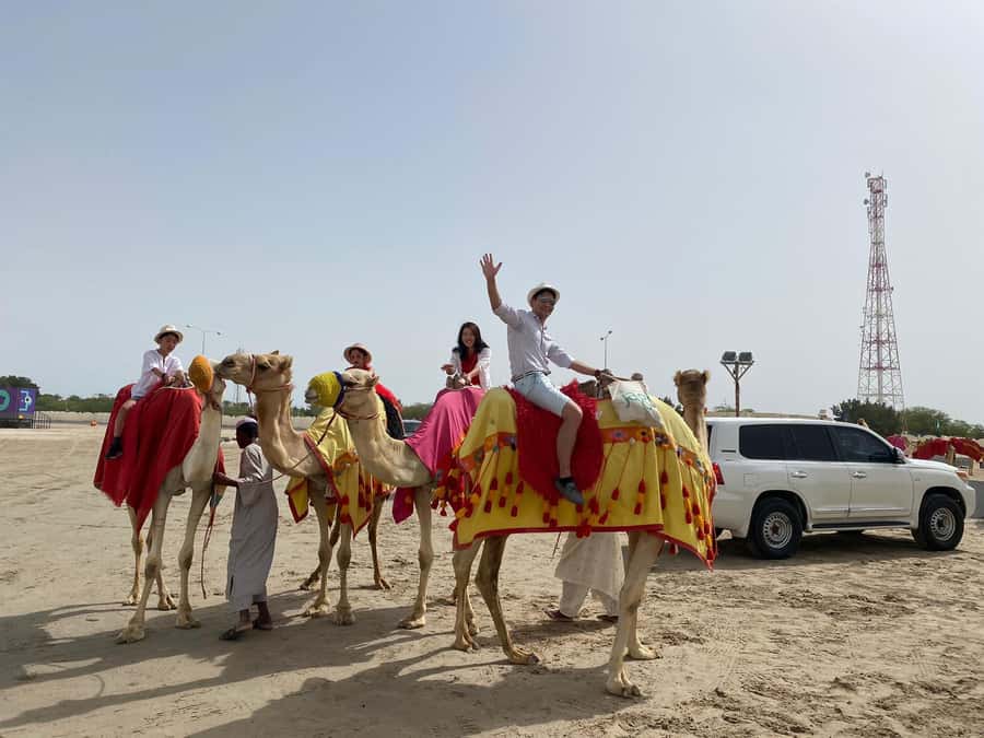 DOHA: Desert safari +Dune Bashing, Camel ride & Quad bikes - Arabic tea, camels, and a falcon at Sealine Beach