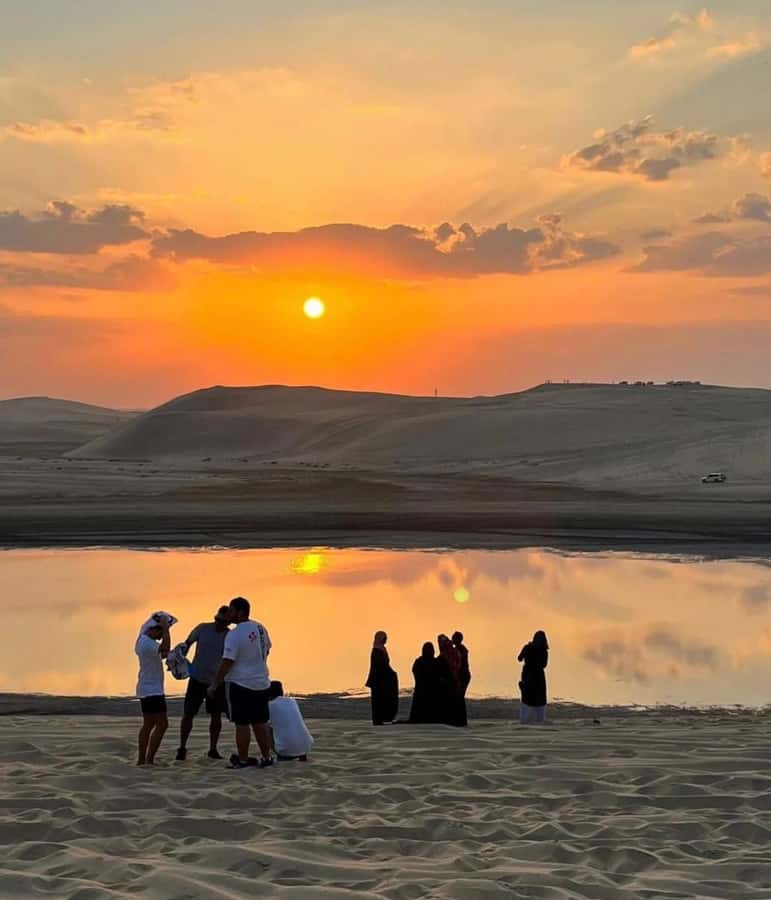 Doha: Sunset Desert Safari with Camel Ride & Sandboarding - Sunset views before the Inland Sea