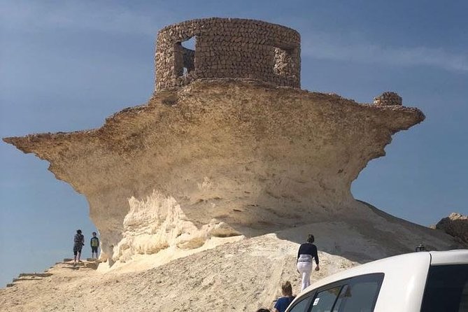 Limestone pillars weathered into mushroom shapes at Zekreet
